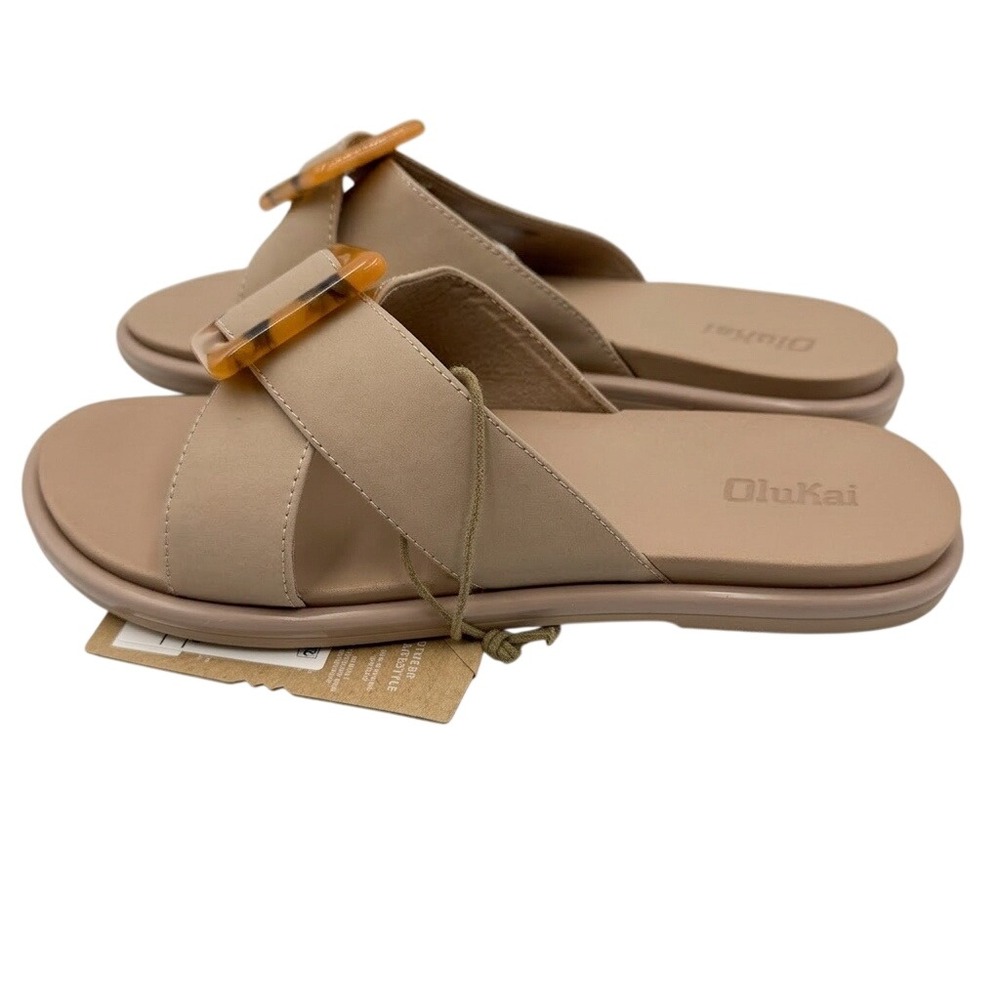 OluKai La'i Slide Sandals Taupe Tortoise Buckle 20511-TQTQ Women's 8 **NEW** - Picture 3 of 6